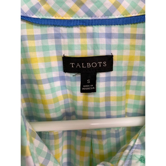 Talbots Womens Long Sleeve Button Up Pastel Blue Green Yellow Size S 100% Cotton - Picture 3 of 7